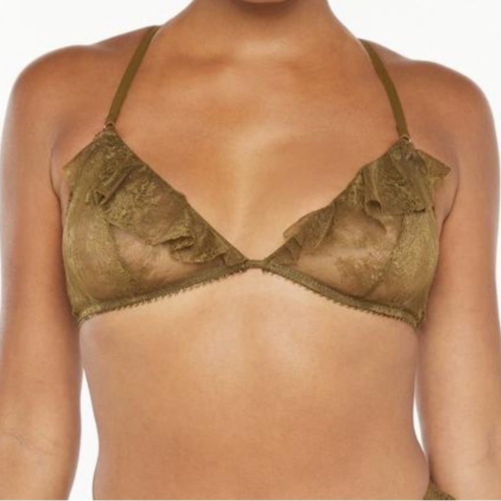 Savage X Fenty Chantilly Cascade Olive Green Bralette Size Medium - Picture 2 of 7